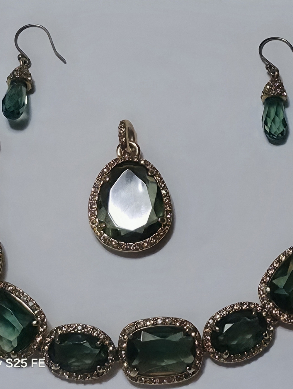 Monet jewery Green Teardrop Crystal Pendant and Bracelet Set - Gold Accents